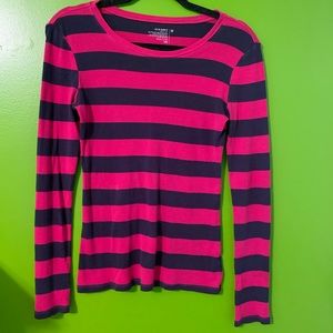 Pink and Navy Striped Long Sleeved Shirt